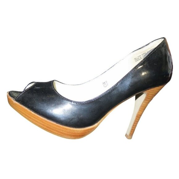 Mossimo Black Patent Italian Leather Platform Peep Toe Stiletto Heels size 8 - Picture 6 of 12